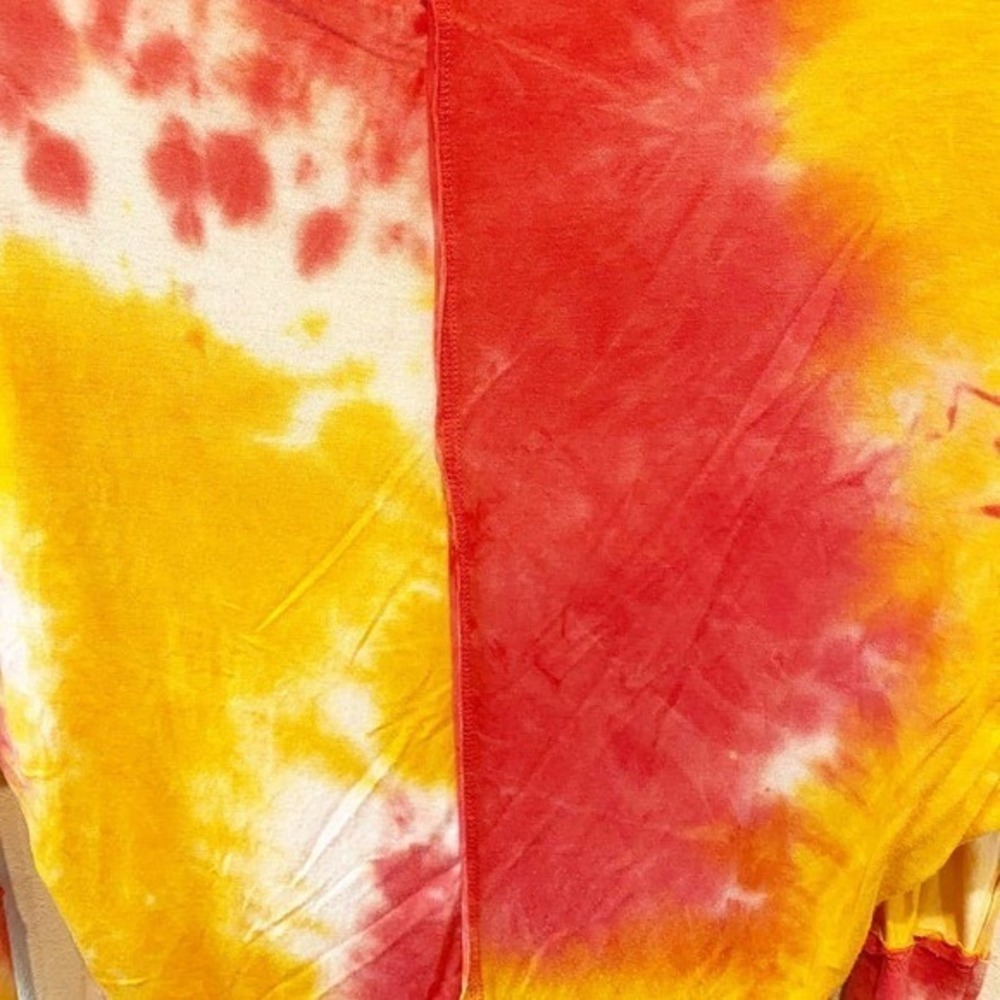 Tie Dye Dolman Womens Small Top Long Sleeve Red and Yellow Trendy Comfy - Picture 9 of 9